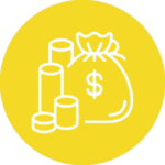 Pinigų maišo ir monetų ikona